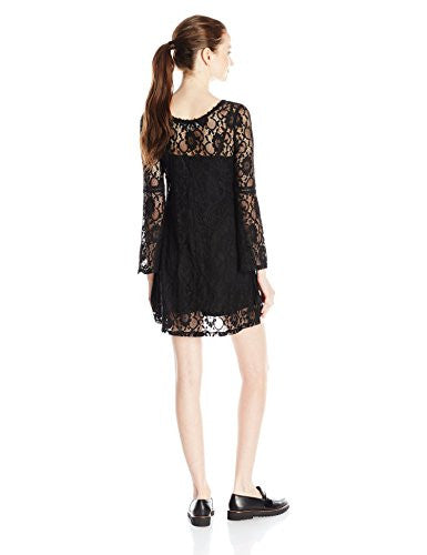 ALMOST FAMOUS Women's Long Bell Sleeve Solid Lace Dress